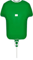 El globo metálico de 11" Oaktree Brand Sports Shirt Green tiene un rectángulo blanco y una válvula, viene en un palo blanco y es ideal como decoración para fiestas deportivas. Sólo para rellenar; envasado para mayor comodidad.