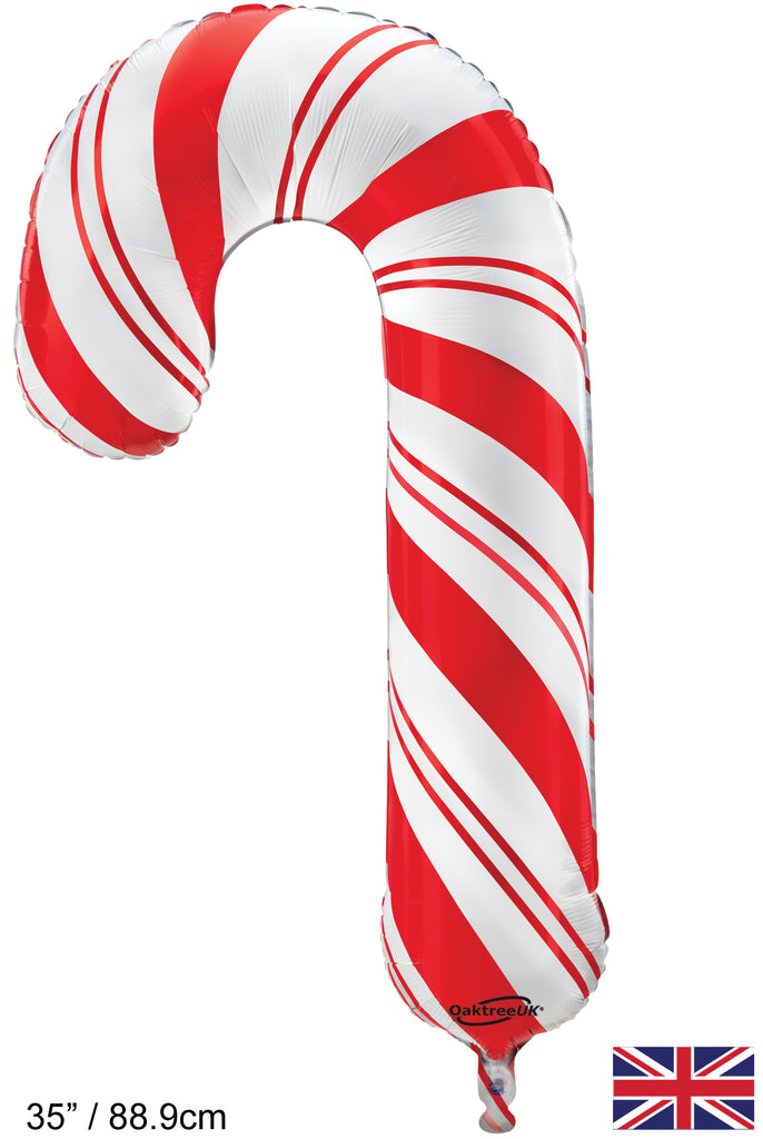 Uninflated Balloon Made by Oaktree UK. Balloon Size Measures  35"/89cm Shape Red White Candy Cane Metallic Packaged.