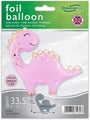 Un globo de papel de aluminio de 33,5" de la marca Cute Dinosaur Pink Metallic Oaktree, que se muestra con una cara sonriente y manchas amarillas, se puede inflar con helio o aire y lleva el auténtico logotipo de Oaktree UK.