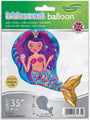 The 35" x 26" Iridescent Mermaid Foil Balloon by Oaktree features a long purple-haired mermaid and is perfect for birthday party décor. Suitable for helium or air, this eye-catching packaged balloon adds shimmer to any celebration.