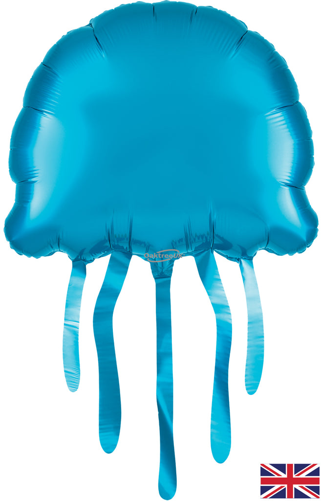 Uninflated Balloon Made by Oaktree UK. Balloon Size Measures  Shape 17.5 x 29.5inch Blue Jellyfish.