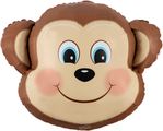 El globo de foil Monkey de 19" de la marca Oaktree presenta una brillante cara de mono de dibujos animados en marrón y beige con grandes ojos, mejillas redondas y una alegre sonrisa, perfecto para decoraciones de fiestas infantiles o en la selva. Envasado por Oaktree.