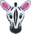 Pair the 30" Zebra Packaged Oaktree Brand Foil Balloon with an inflatable zebra pool float for a fun animal-themed party—features cartoon details, pink ears, blue and black eyes, stripes, and a big smile.