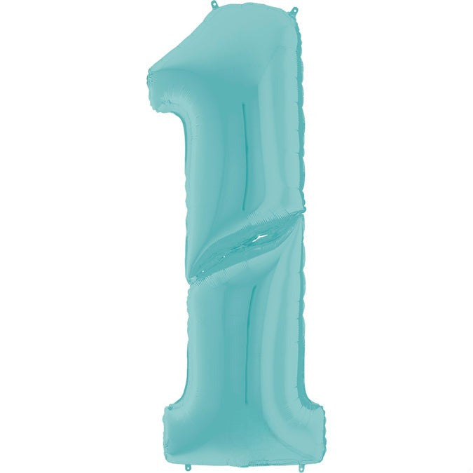 64" Foil Shaped Gigaloon Balloon Packaged Number 1 Pastel Blue