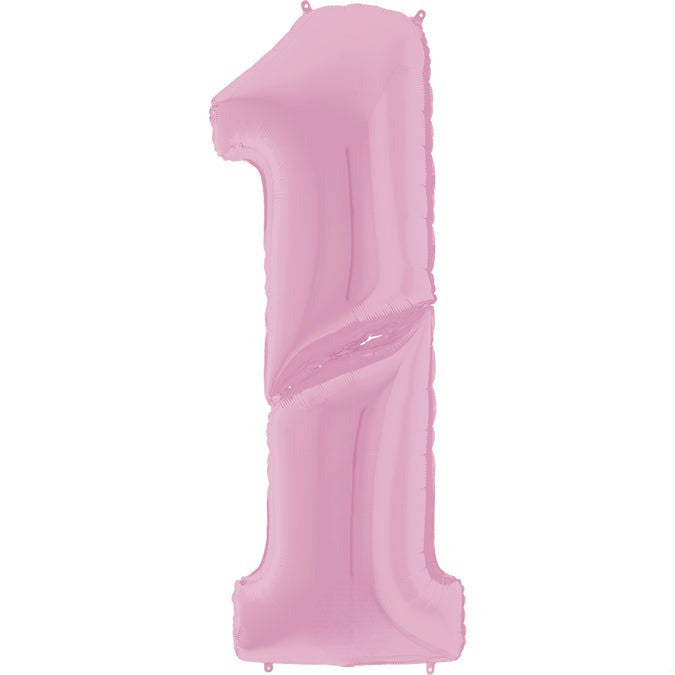 64" Foil Shaped Gigaloon Balloon Packaged Number 1 Pastel Pink