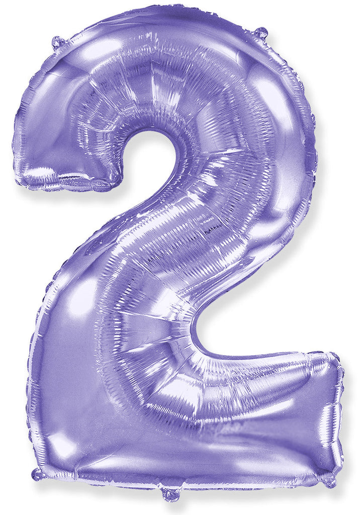 A balloon that inflates to 32".  Lilac Number "2" Foil Balloon Flexmetal