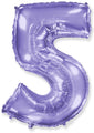 A balloon that inflates to 32".  Lilac Number "5" Foil Balloon Flexmetal