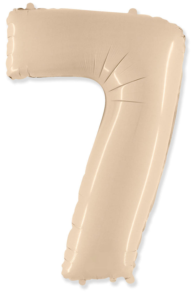 A balloon that inflates to 32".  Satin Cream Number "7" Foil Balloon Flexmetal