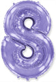 A balloon that inflates to 32".  Lilac Number "8" Foil Balloon Flexmetal