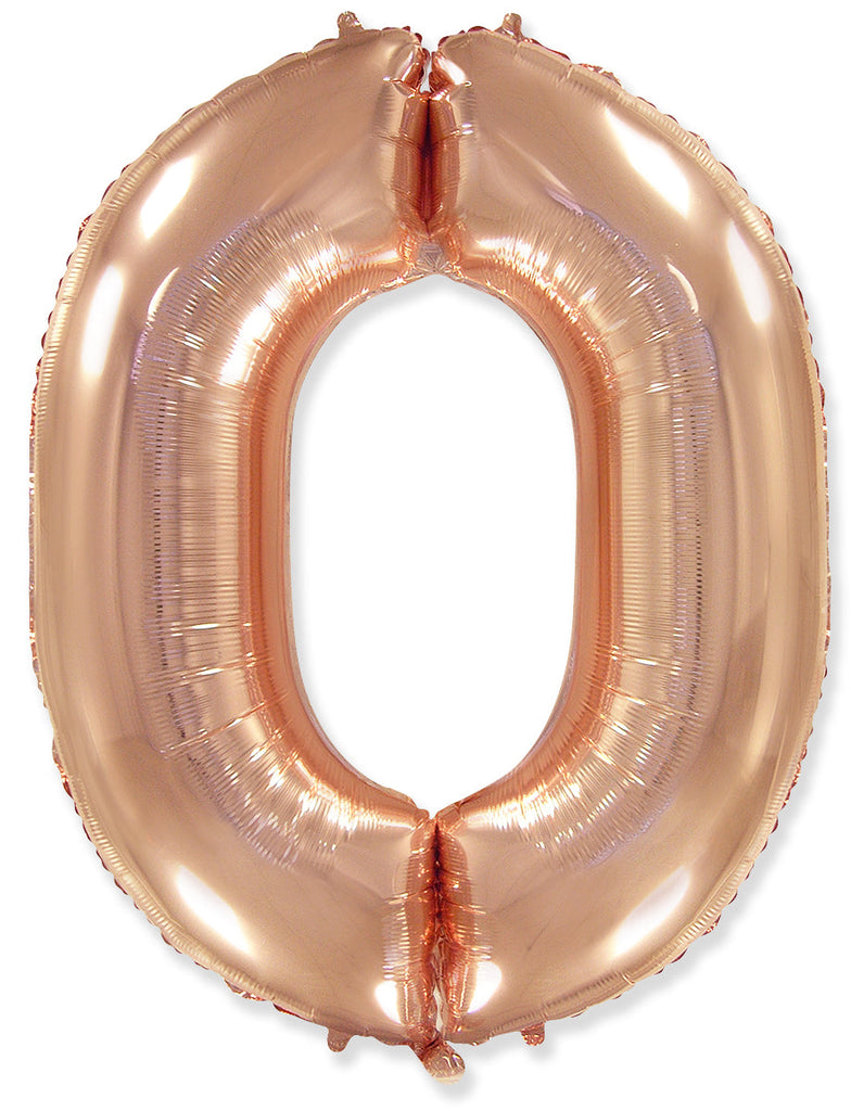 26" Inflated Foil Balloon Made By Flexmetal Medium Size Balloon Number Shaped like "0" Rose Gold