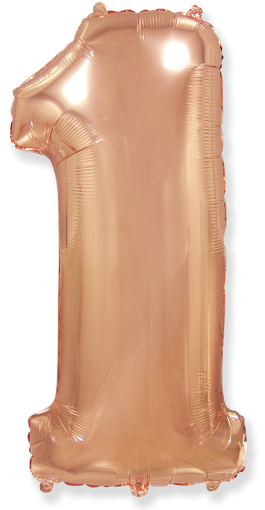 26" Inflated Foil Balloon Made By Flexmetal Medium Size Balloon Number Shaped like "1" Rose Gold