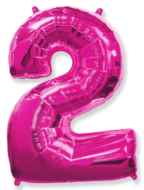A balloon that inflates to 32".  Shape Number "2" Fuchsia Balloon Flexmetal