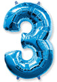 26" Inflated Foil Balloon Made By Flexmetal Medium Size Balloon Number Shaped like "3" Blue