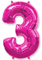A balloon that inflates to 32".  Shape Number "3" Fuchsia Balloon Flexmetal