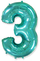 26" Inflated Foil Balloon Made By Flexmetal Medium Size Balloon Number Shaped like "3" Turquoise
