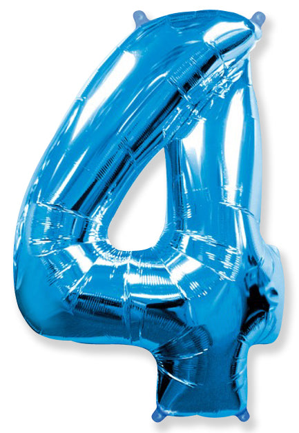 26" Inflated Foil Balloon Made By Flexmetal Medium Size Balloon Number Shaped like "4" Blue
