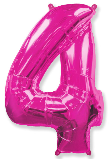 26" Inflated Foil Balloon Made By Flexmetal Medium Size Balloon Number Shaped like "4" Fuchsia