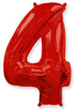 A balloon that inflates to 32".  Flexmetal Balloon Number Shaped like "4" Red