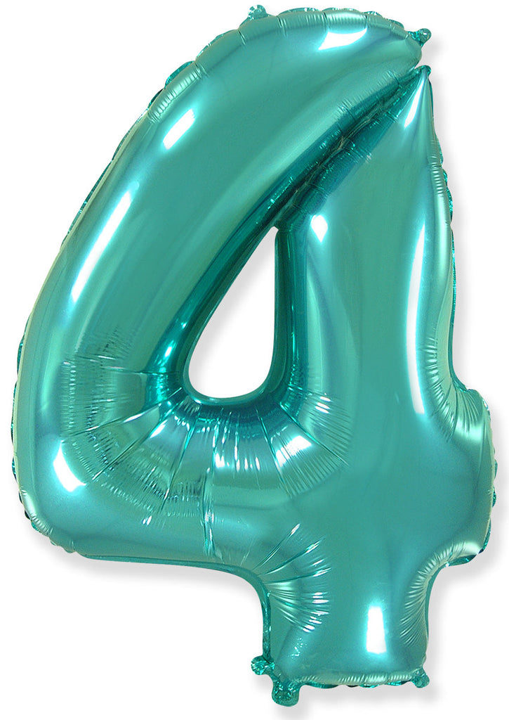 26" Inflated Foil Balloon Made By Flexmetal Medium Size Balloon Number Shaped like "4" Turquoise