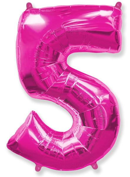 26" Inflated Foil Balloon Made By Flexmetal Medium Size Balloon Number Shaped like "5" Fuchsia