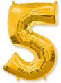 A balloon that inflates to 32".  Shape Number "5" Gold Balloon Flexmetal
