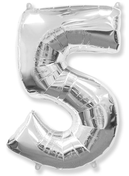 26" Inflated Foil Balloon Made By Flexmetal Medium Size Balloon Number Shaped like "5" Silver