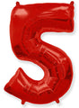 A balloon that inflates to 32".  Flexmetal Medium Size Balloon Number Shaped like "5" Red