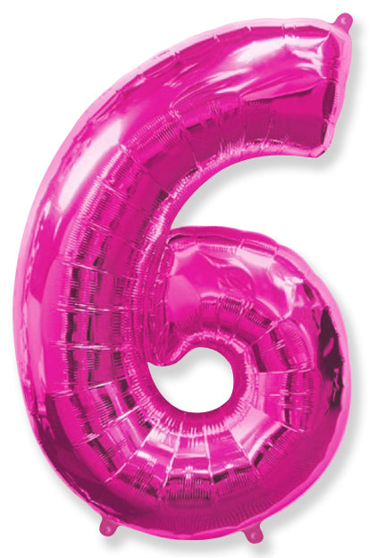 26" Inflated Foil Balloon Made By Flexmetal Medium Size Balloon Number Shaped like "6" Fuchsia