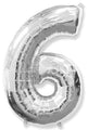 A balloon that inflates to 32".  Shape Number "6" Silver Balloon Flexmetal