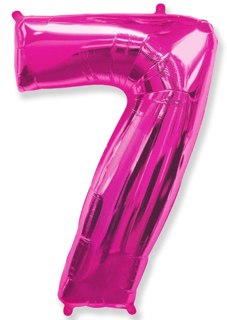 26" Inflated Foil Balloon Made By Flexmetal Medium Size Balloon Number Shaped like "7" Fuchsia