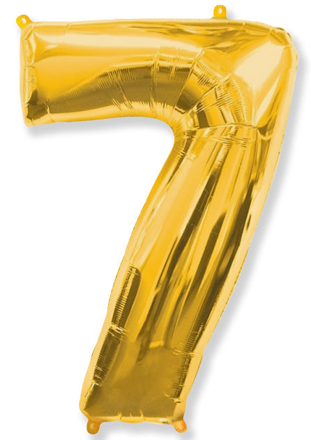 26" Inflated Foil Balloon Made By Flexmetal Medium Size Balloon Number Shaped like "7" Gold