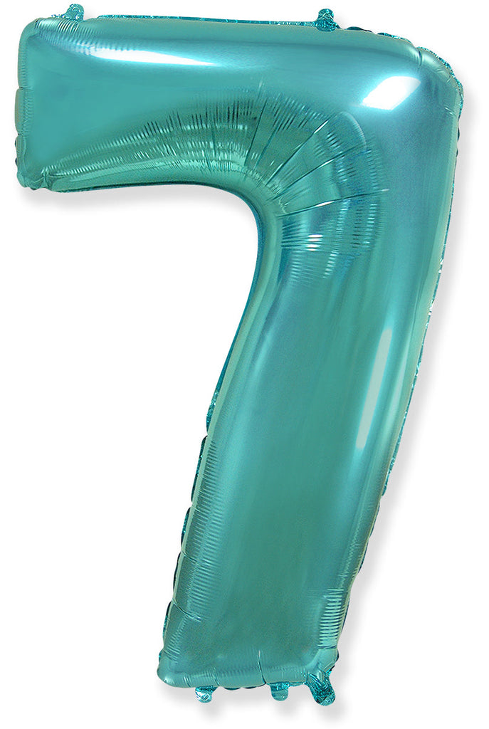 26" Inflated Foil Balloon Made By Flexmetal Medium Size Balloon Number Shaped like "7" Turquoise