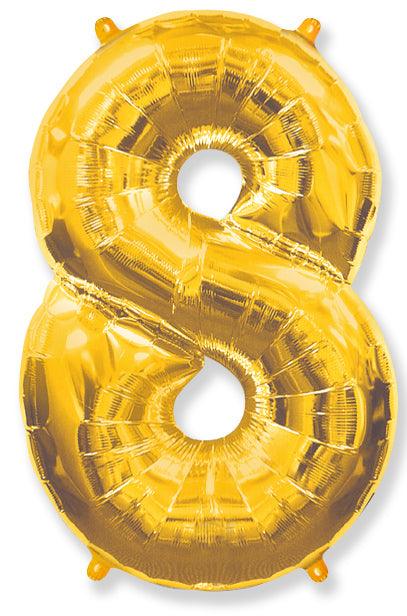 26" Inflated Foil Balloon Made By Flexmetal Medium Size Balloon Number Shaped like "8" Gold