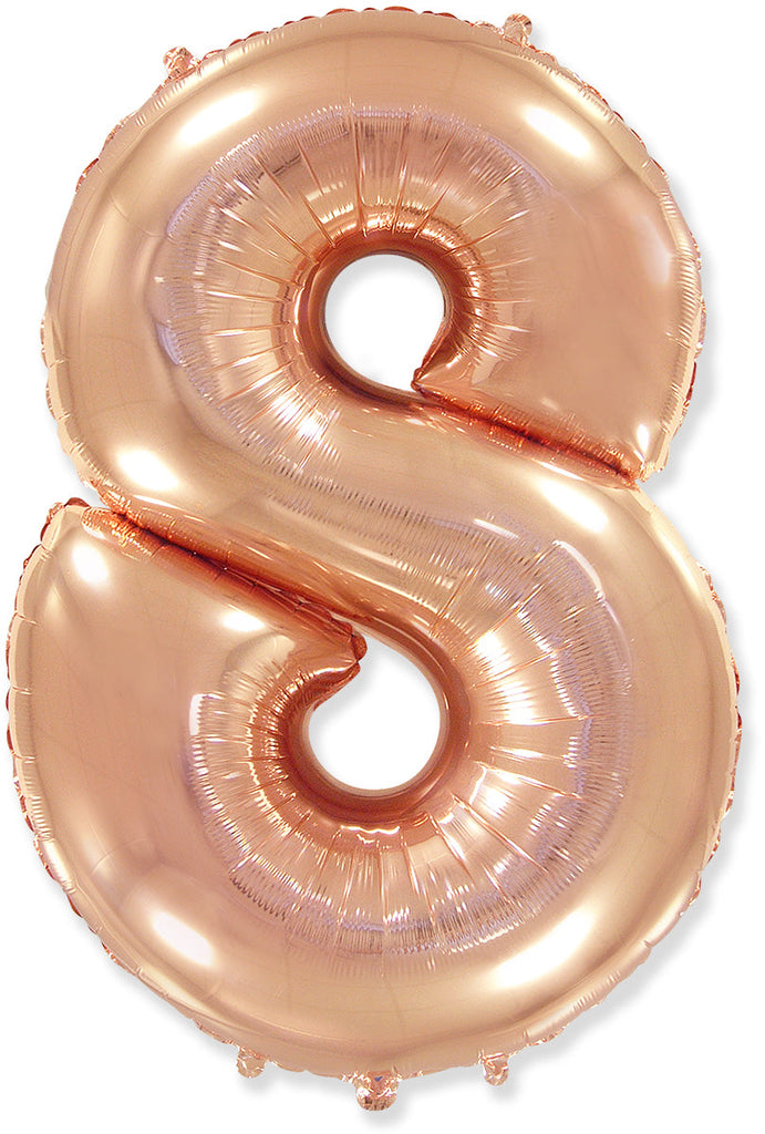 26" Inflated Foil Balloon Made By Flexmetal Medium Size Balloon Number Shaped like "8" Rose Gold