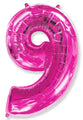 A balloon that inflates to 32".  Shape Number "9" Fuchsia Balloon Flexmetal