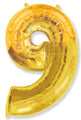 26" Inflated Foil Balloon Made By Flexmetal Medium Size Balloon Number Shaped like "9" Gold