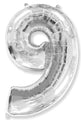 A balloon that inflates to 32".  Shape Number "9" Silver Balloon Flexmetal