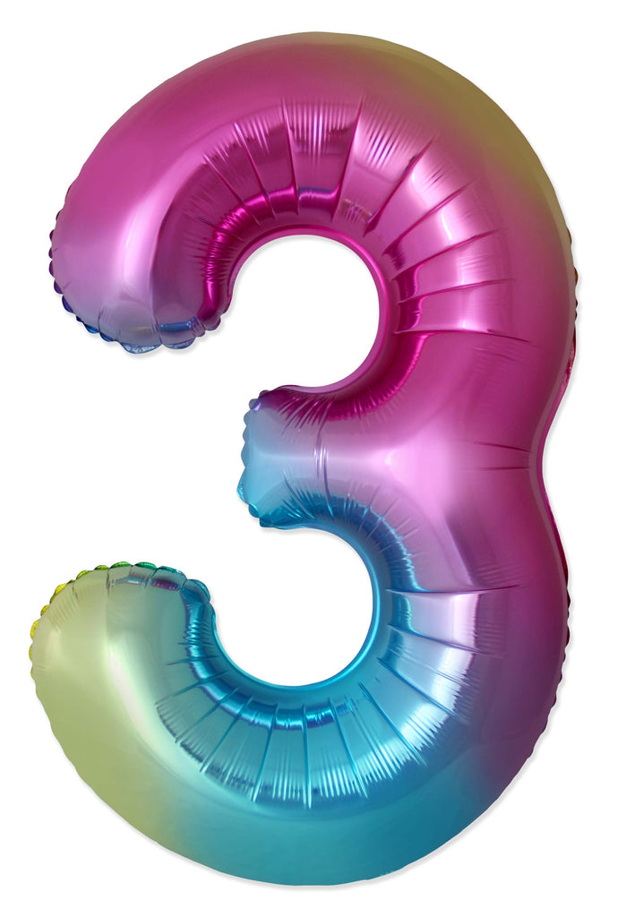 Inflated Balloons to 32". Number "3" Slimmer Design compared to other. Brands and Sizes. Color Gradient. Brand Flexmetal