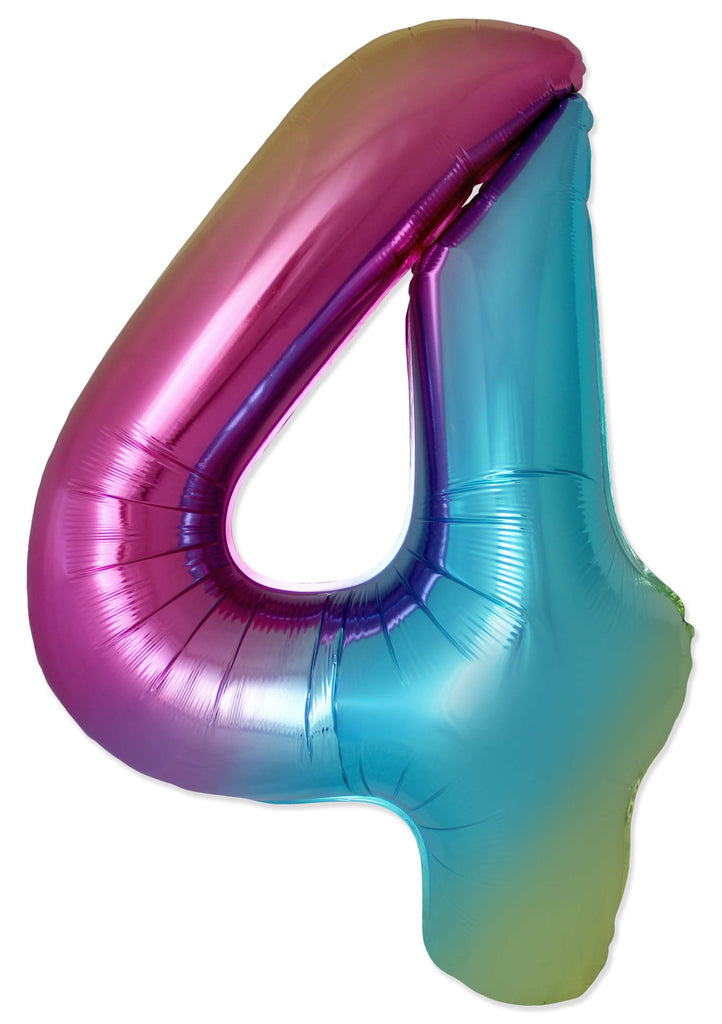 Inflated Balloons to 32". Number "4" Slimmer Design compared to other. Brands and Sizes. Color Gradient. Brand Flexmetal