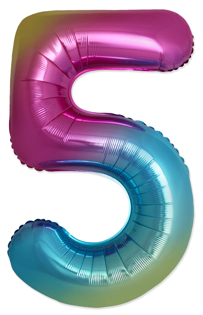 Inflated Balloons to 32". Number "5" Slimmer Design compared to other. Brands and Sizes. Color Gradient. Brand Flexmetal