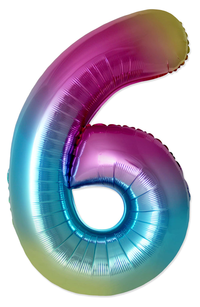 Inflated Balloons to 32". Number "6" Slimmer Design compared to other. Brands and Sizes. Color Gradient. Brand Flexmetal