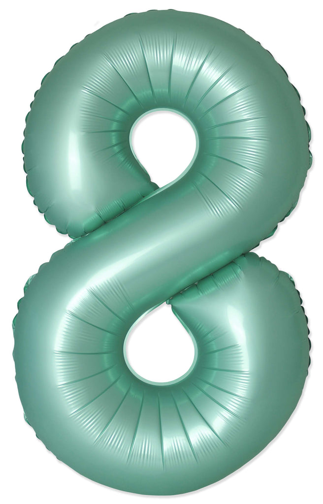 Inflated Balloons to 32". Number "8" Slimmer Design compared to other. Brands and Sizes. Color Satin Turquoise. Brand Flexmetal