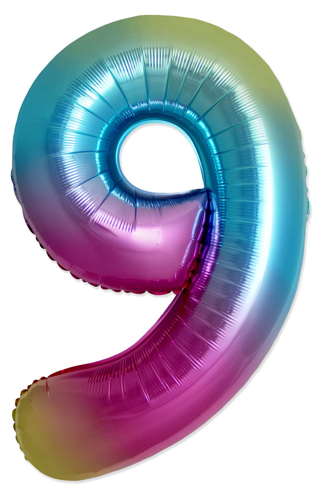 Inflated Balloons to 32". Number "9" Slimmer Design compared to other. Brands and Sizes. Color Gradient. Brand Flexmetal