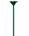 Le Colour Wheel 13" One Piece Cup and Balloon Stick-Green est un piquet en plastique vert avec une extrémité pointue et un sommet en forme de coupe, idéal pour soutenir les plantes ou comme bâton de ballon pour les décorations de fête. Illustré sur un fond blanc uni.
