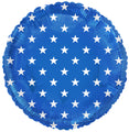 Mock of a 18 Inches Circle USA (United States) Patriotic Stars Foil Balloon shown uninflated.
