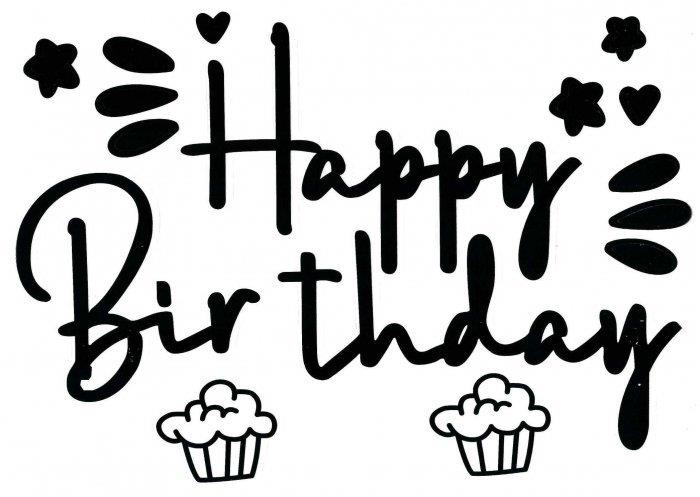 Black Happy Birthday Sticker 30X20CmManufacturer By MylarGram