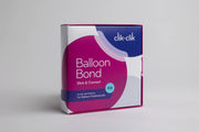 Una caja de Qualatex Balloon Bond Two Sided Adhesive 90Ft, ideal para profesionales de la decoración con globos, con un elegante diseño en morado, rosa y blanco y una etiqueta de 90ft en la parte delantera.