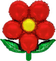 The Colour Wheel 18" Airfill Only Flower Foil With Leave Balloon features five red petals, a yellow center, and two green leaves at the base.