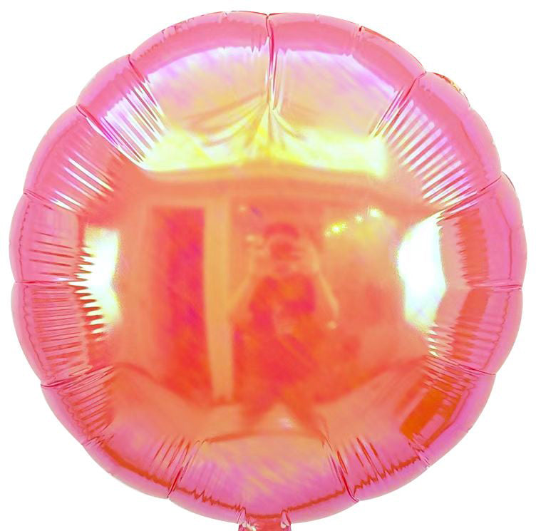 Uninflated 18 Inches Pink Lustrous Round Iridescent Foil Balloon Manufacturered By Colour Wheel