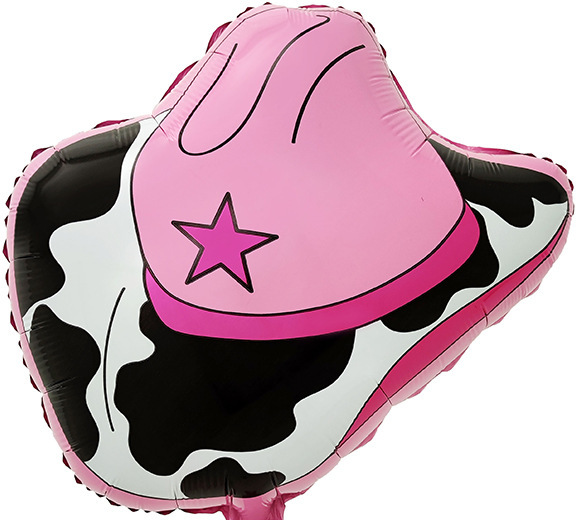 Uninflated 20 Inches Pink and Black Cow Print Cowboy Hat Foil Balloon Manufacturered By Colour Wheel